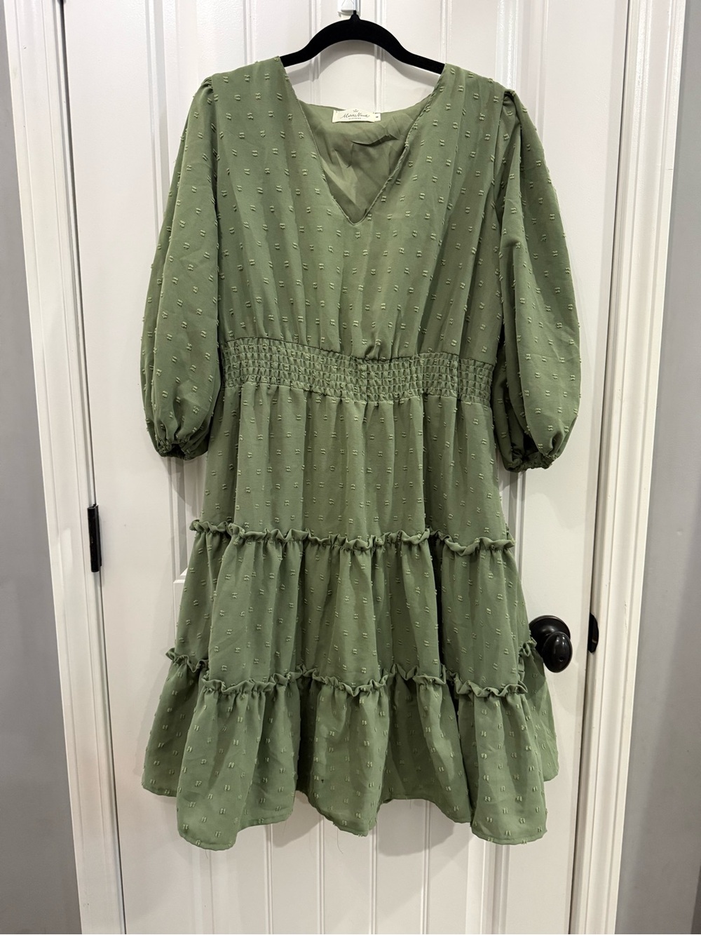 Olive Tiered Smocked-Waist Casual Dress
